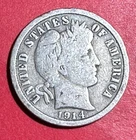 1914 US Barber SILVER Dime "Philadelphia" Mint! "LIBERTY" Shows! FINE! Old Coin!
