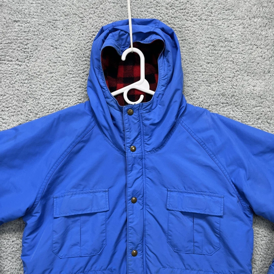 Chaqueta Woolrich Para Mujer XL Azul Con Capucha Tareas Búfalo Cuadros Lana Forrada Hecha en EE. UU. Foto 3 de 4