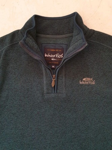 WEIRD FISH Fleece Mens M Regular Fit Quarter Zip Racing Green Recycled Polyester - Picture 3 of 12