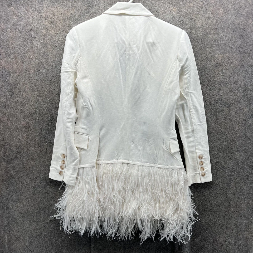 Chaqueta Elizabeth And James Mujer 2 Blanco Borde Pluma Blazer Dobladillo Avestruz Foto 2 de 4