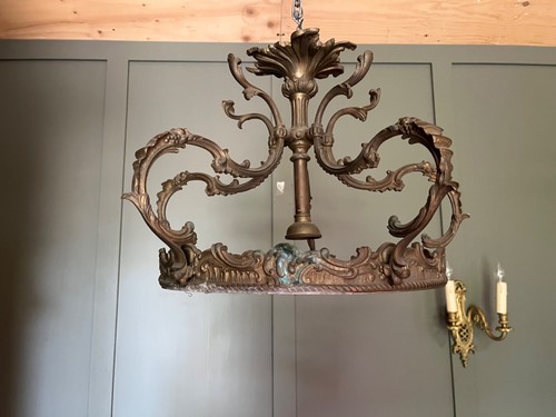 Plafoniera antica ottone stile gotico fine 1800 insolita - Foto 3 di 11