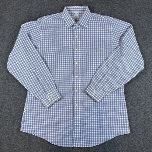 Brooks Brothers Shirt Mens 17 35 Blue White Plaid Regent Non Iron Supima Cotton - Picture 9 of 13