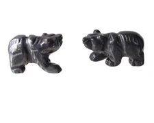 Roar! 2 Hand Carved Natural Hematite Bear Animal Beads