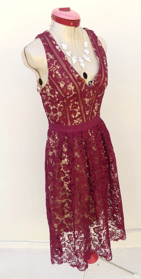 PORTMANS SIGNATURE Burgundy Lace DRESS Size Aus 10 Party Cocktail Spring Racing - image 4 of 4