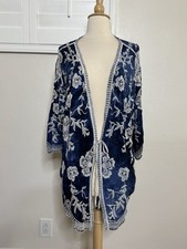Kimono  Navy  featuring intricate floral embroidery, Size M