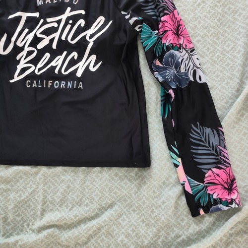 JUSTICE Retro Surf Rash Guard Girls Long Sleeve Pullover L/G (12/14) Beach - Picture 4 of 9