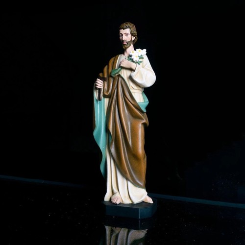 Set statue cattoliche dipinte a mano 13,8" - Crocifisso esus, Vergine Maria e San Giuseppe - Foto 3 di 7