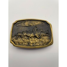 Vintage 1973 Heritage Mint American Cowboy Solid Brass Belt Buckle E-14611