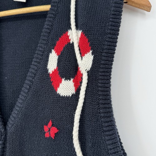 90s Women’s Sweater Vest Nautical Teddy Bear Grandmacore Navy Blue Size Medium - Picture 4 of 6