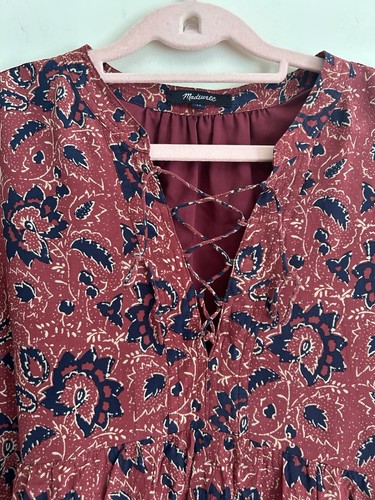 Madewell Damen Seide Schnür Assam Kleid MEDIUM Blumen Boho Prärie Herbst - Bild 5 von 13
