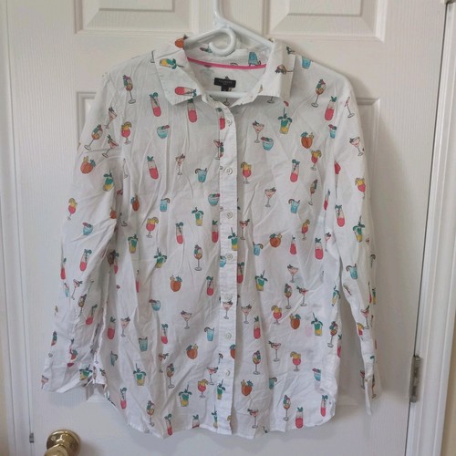 Talbots Damen Baumwolle Neuheit Cocktail Druck Knopfleiste Freizeit Karriere Resort 1X