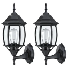 2 Pack Black Outdoor Wall Lights - 16.8 Inch Garage Side Light for House, Met...