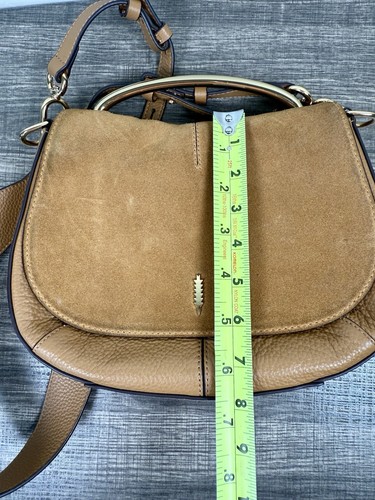 Thacker New York Suede Brown Leather Crossbody Saddle Bag Golden Tone Hardware - Picture 11 of 12