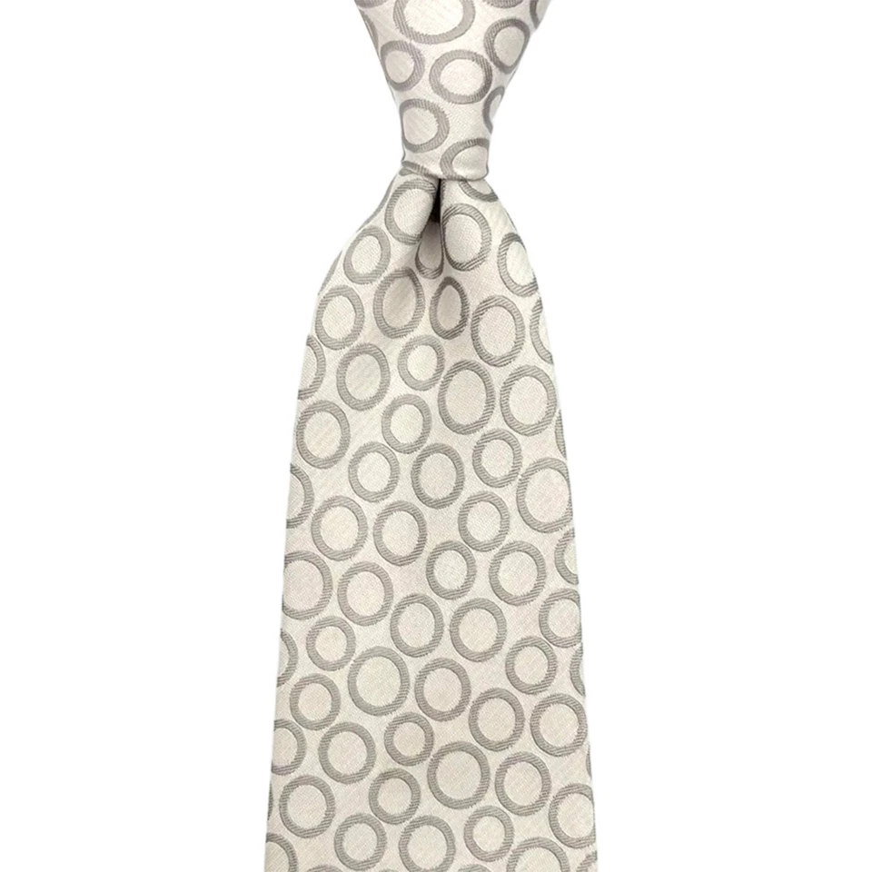 Pal Zileri Tie - Silver/Light Grey Geometric Circle Pattern Italy 50% Silk Tie Foto 2 de 4