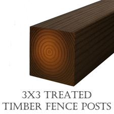4ft Wooden Fence Post Timber 3x3 Inch Treated Timber Fencing 3" x 3" (1.2m Long)