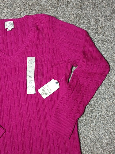 NWT St John's Bay Women's Long Sleeve V Neck Cable Knit Pullover Sweater XL - Picture 3 of 13