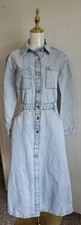 Zara Womens M Light Wash Denim Midi Dress Long Sleeve Button Down