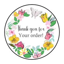 Thank you for your order Stickers, 1.5", Round, Labels, Seals, Floral (30)