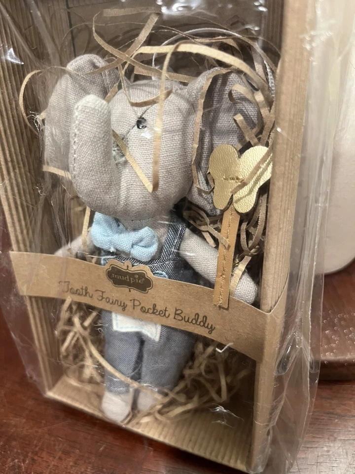 Mud Pie Mini Tooth Fairy Elephant Pocket Buddy Blue Bow Tie New in Package - Image 2 of 4