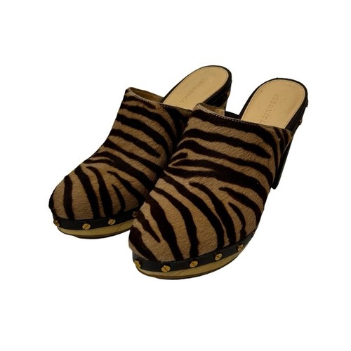 Veronica Beard Grita Kalbshaar Nieten Pantoletten Clogs Holzabsätze Zebra Größe 7 - Bild 7 von 16