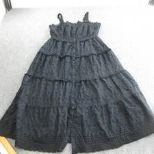 Gap DOEN Dress Womens L Black Eyelet Tiered Maxi Button Front Sundress Boho