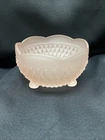Indiana Glass Diamond Point Footed Frosted Pink Scalloped Edge Bowl Candy Dish