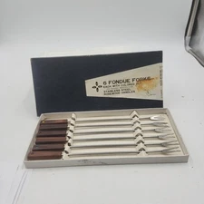 Vintage Cutler’s International Set Of 6 Stainless Steel Rosewood Fondue Forks 