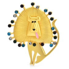 Vintage Lion Brooch Zodiac Leo Pin Gold Rhinestone Animal Summer Jewelry Gift