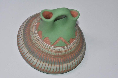 STUPENDA BROCCA VASO DOPPIO DIPINTA NAVAJO CERAMICA DENA JOHNSON NATIVI AMERICANI 5”x6” - Foto 3 di 7