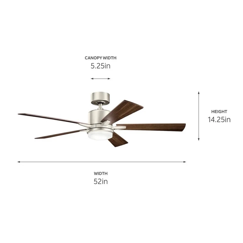 Kichler Lucian 52" Ceiling Fan with LED Light and Wall Control, Brushed Nickel - Image 3 of 4