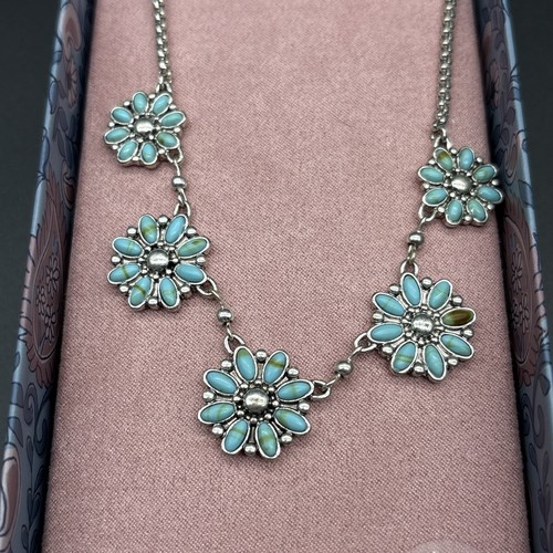 Collana fiore margherita marca fortunata turchese tono argento accento semiprezioso - Foto 2 di 7
