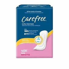 Carefree Ultra Thin Pads for Women, Regular Pads Without Wings, 40ct