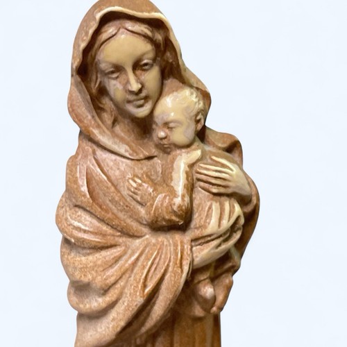 Vintage Hand Carved Wood Statue Virgin Mary With Baby Jesus Madonna Smooth Shape - Picture 2 of 8