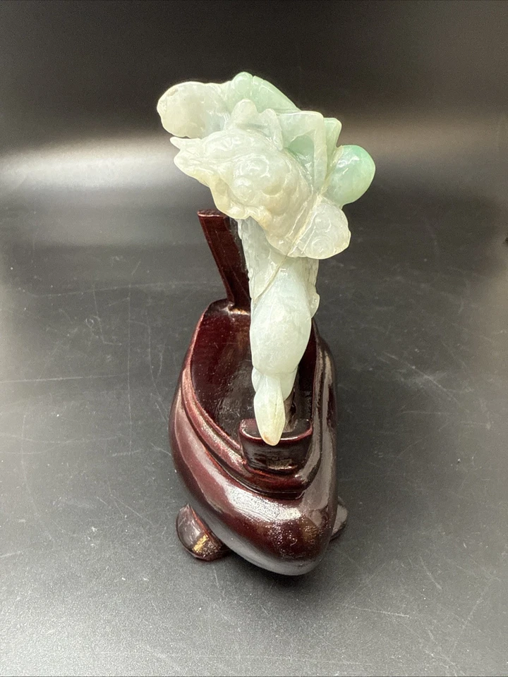 GRAN ESTATUA ANTIGUA Jade Bok Choy 🥬 con soporte de China Foto 4 de 4