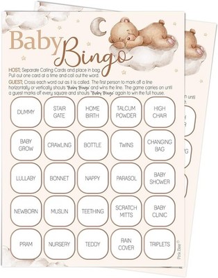 Parties Bingo Baby Shower Game in Teddy Bear Theme - 20 Players
