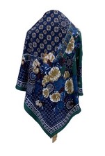 H4 Floral Paisley Boho Scarf   Navy  Green Retro Pattern   Lightweight Wrap