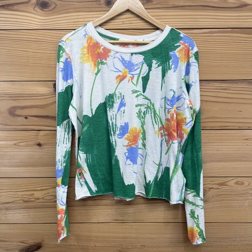 Anthropologie Maeve Sonal Nathwani Medium Long Sleeve Printed Green Flowers B86