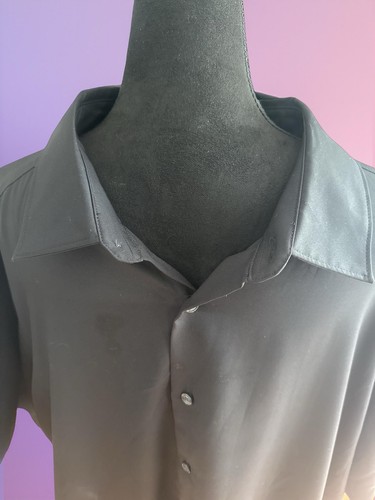 Perry Ellis Stretch Black Silky Button Shirt Men's Size 3 X Large - Very Light! - Picture 4 of 9