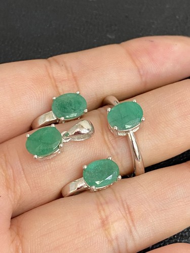 NATURAL EMERALD 6X8 STERLING SILVER 925 RING EARRING PENDANT - 第 3/14 張圖片
