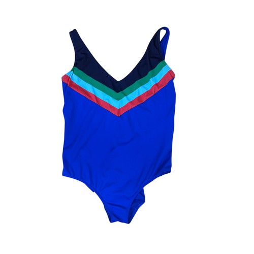 Boden Halter One-Piece Swimsuit Blue Multicolor Chaviron Pattern Band Sz 20-22L - Picture 10 of 10