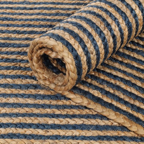 Superior Braided Jute Reversible Indoor Outdoor Area Rug Navy Blue 2' 6" x 8' - Picture 2 of 5