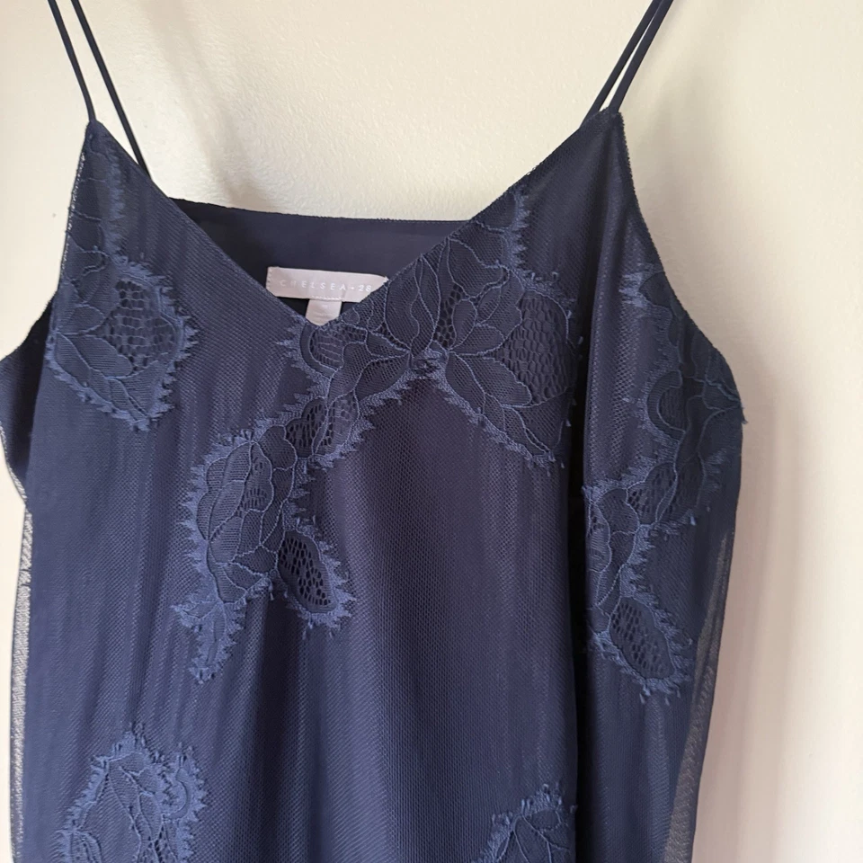 Camiseta Chelsea 28 Cami Transparente Mujer Talla M Azul Marino Bordada Floral Preppy Foto 2 de 4