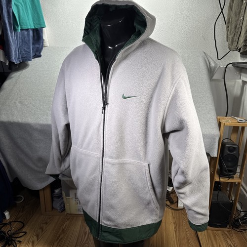 Chaqueta Nike De Colección Años 90 Y2K Para Hombre Talla M/L Verde Gris Parka Reversible Cremallera Completa Capucha - Imagen 4 de 16