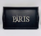Serving Tray Coffee Table Ottoman Paris Eiffel Tower Faux Leather Embroidered