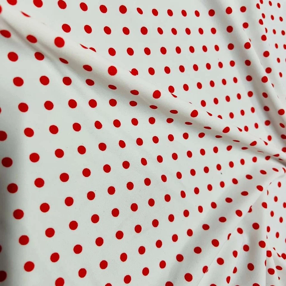 Swimwear Fabric Spandex Stretch Mini Red and Whie Polka Dots print By the Yard - Image 4 of 4
