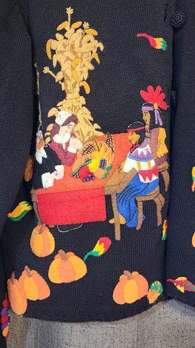 Maglione Michael Simon donna S Ringraziamento autunno ricamato zucca tacchino - Foto 4 di 23