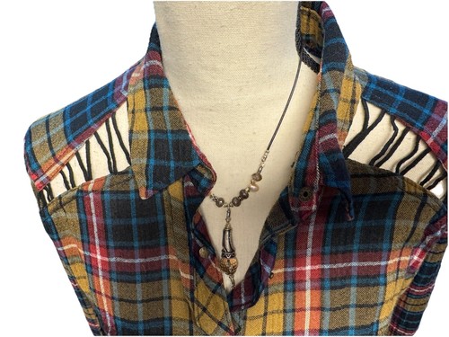 Free People Franela a Cuadros Botones Corte Corto Hombros Boho Grunge S/M - Imagen 2 de 4