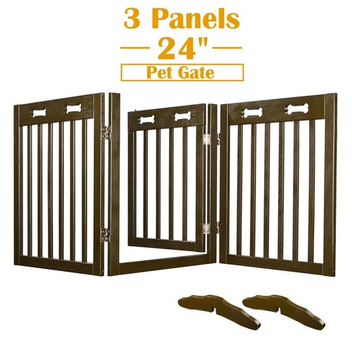 Folding Pet Gate Wooden Dog Fence 60"x24" 3 Panel Baby Safety Doorway Barrier - Bild 2 von 8
