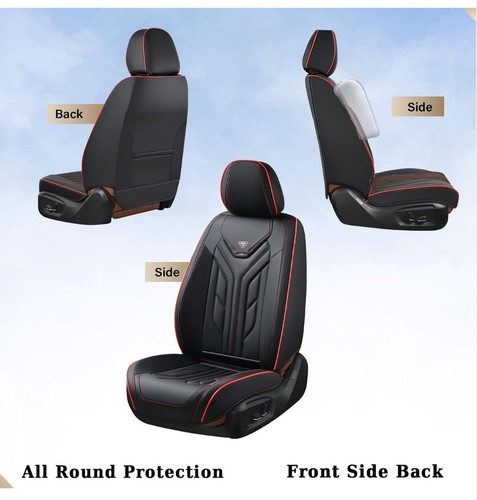 Car Seat Covers Full Set, Leather Seat Covers, Automotive Universal Black/Red - Bild 4 von 22