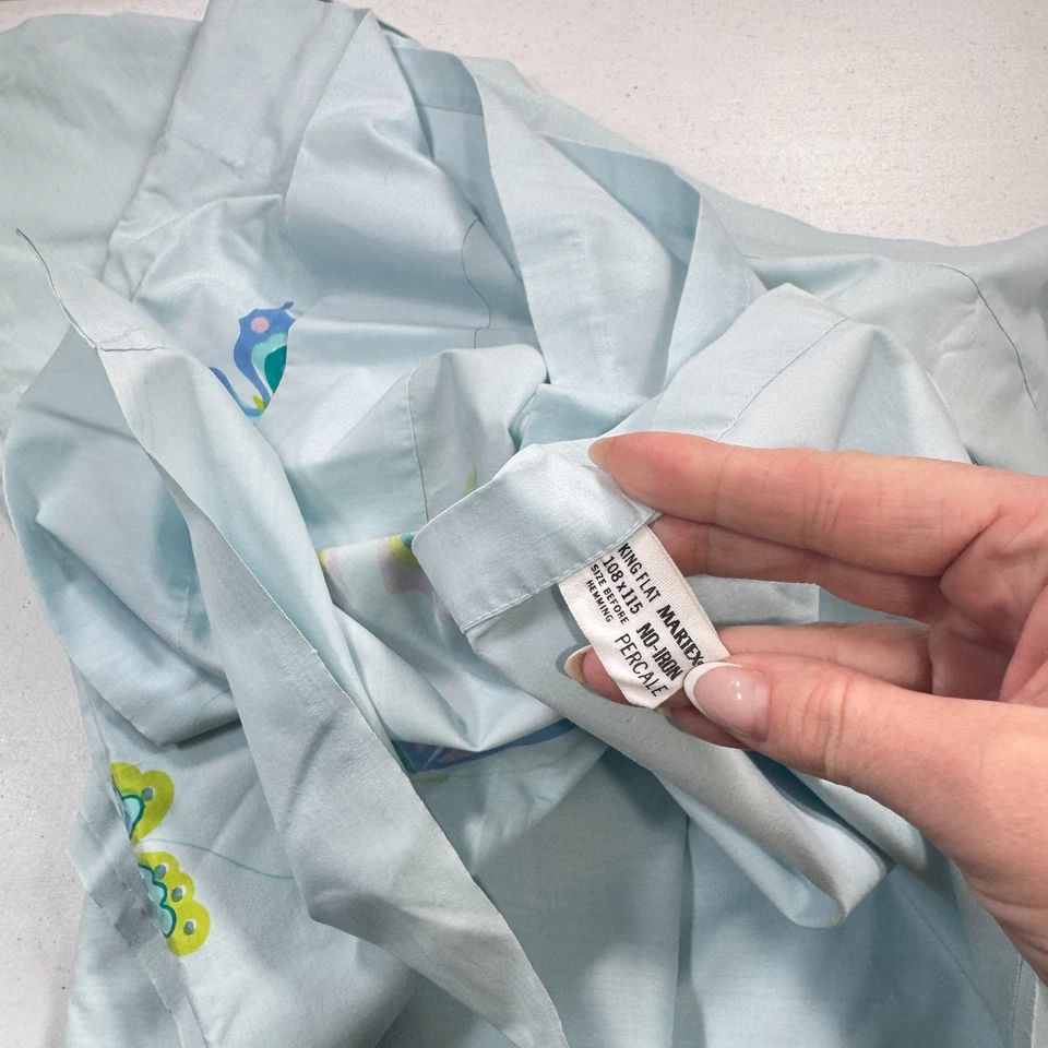 lençol plano vintage Martex King azul borboleta mistura de algodão percal anos 90 anos 80 Y2K - Imagem 3 de 4